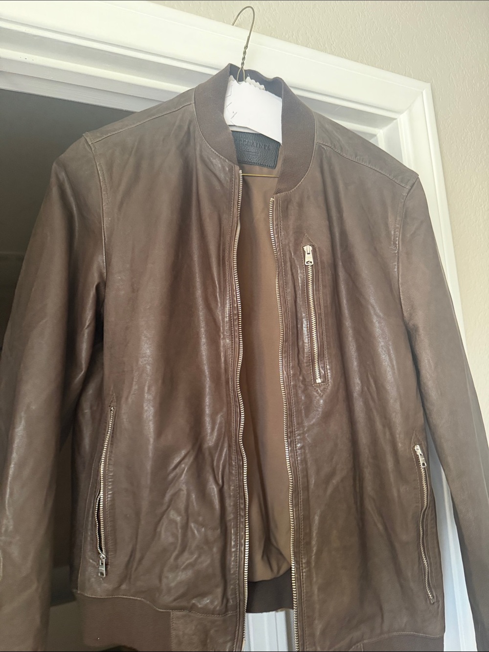 NWOT All Saints Brown Leather Bomber Jacket